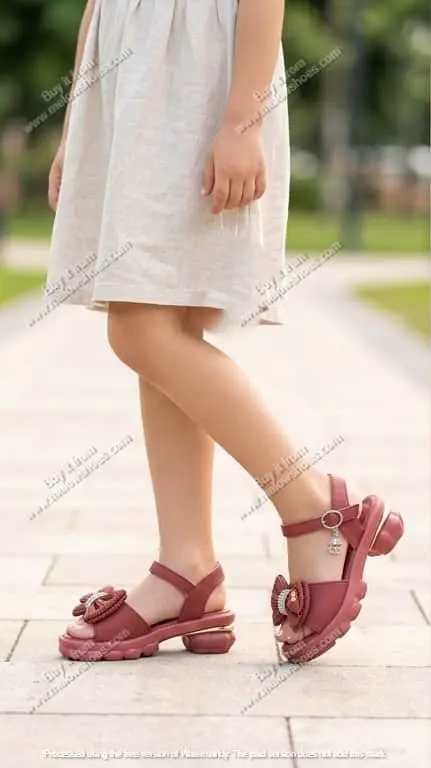 mellow-shoes-little-girls-red-party-sandal-7507-walking-outdoor-shot.webp