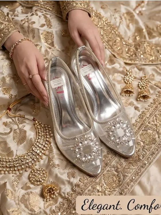 silver transparent heeled shoes women Pakistan.webp