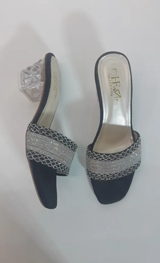 C14 Crystal Heel Fancy Black Chappal