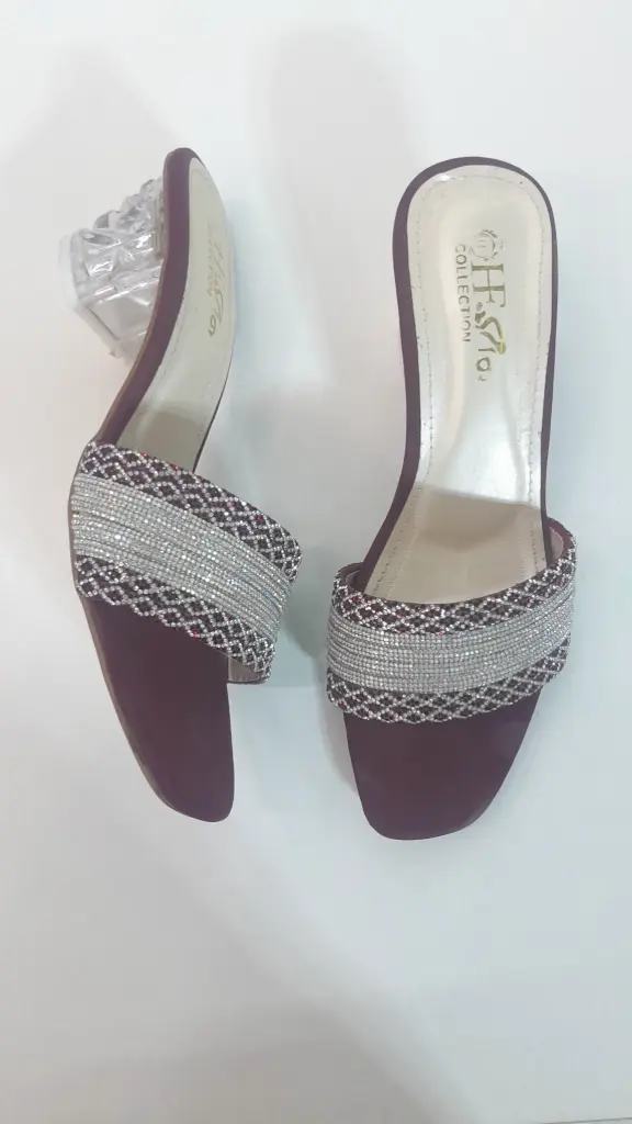 C15 Crystal Heel Fancy Maroon Chappal
