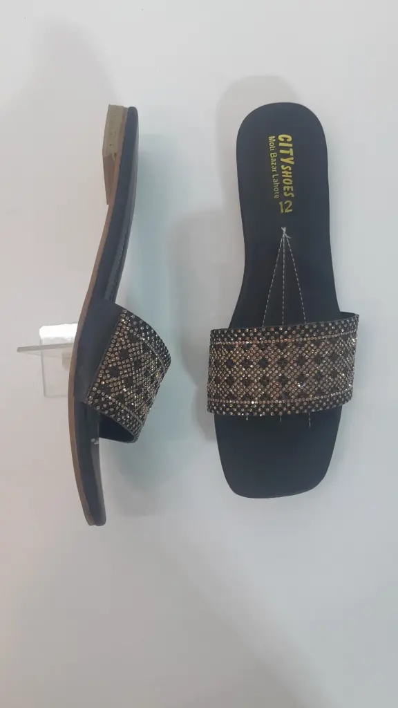 Flat Fancy Black Ex. Size Ladies Chappal