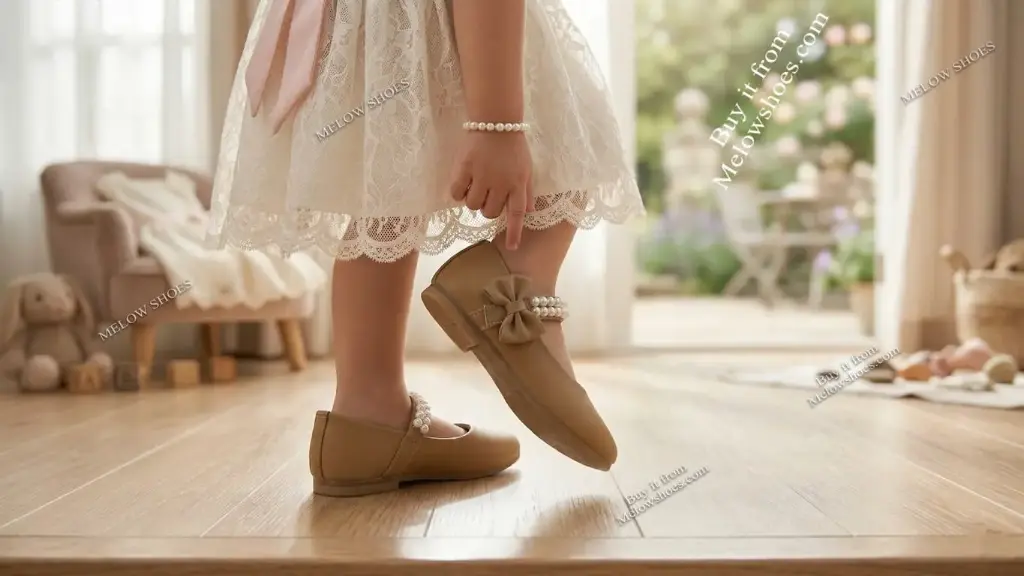 Elegant Girls Skin/Cofee Mary Jane Pearl Flats - 316