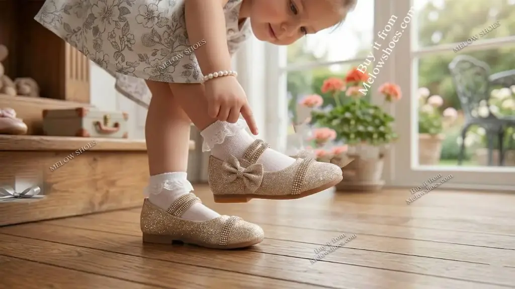 Shining Gold Glitter Girls Mary Jane Flats - 319