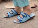 4027 Sky Blue Net Flat Slippers 