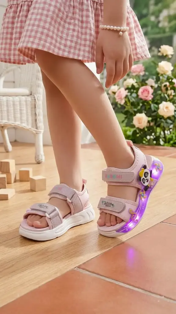 Kids LED Panda Character Sandal Pink 1522
