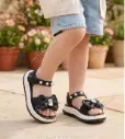 Crystal Bow Pearl Strap Kids Sandal Black 1519
