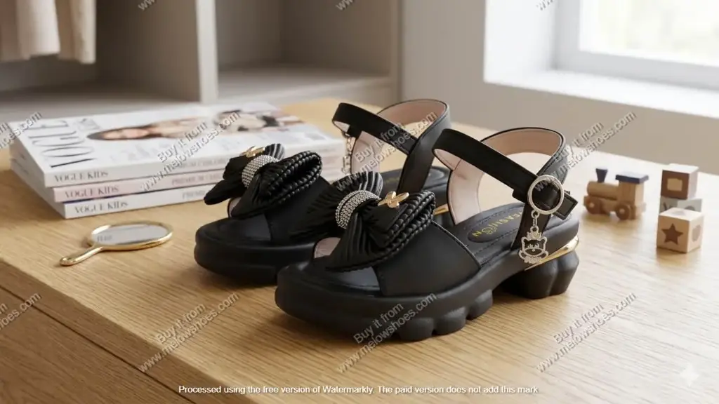Kids Fancy Bow Party Sandal Black - 7506