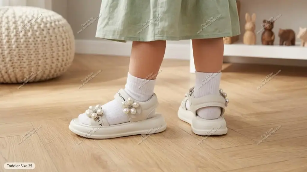 Chunky Pearl Flower Kids Sandal Beige 1527