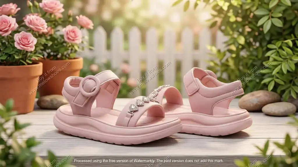 Mellow Shoes Heart Crystal Chain Kids Sandal Pink 1532