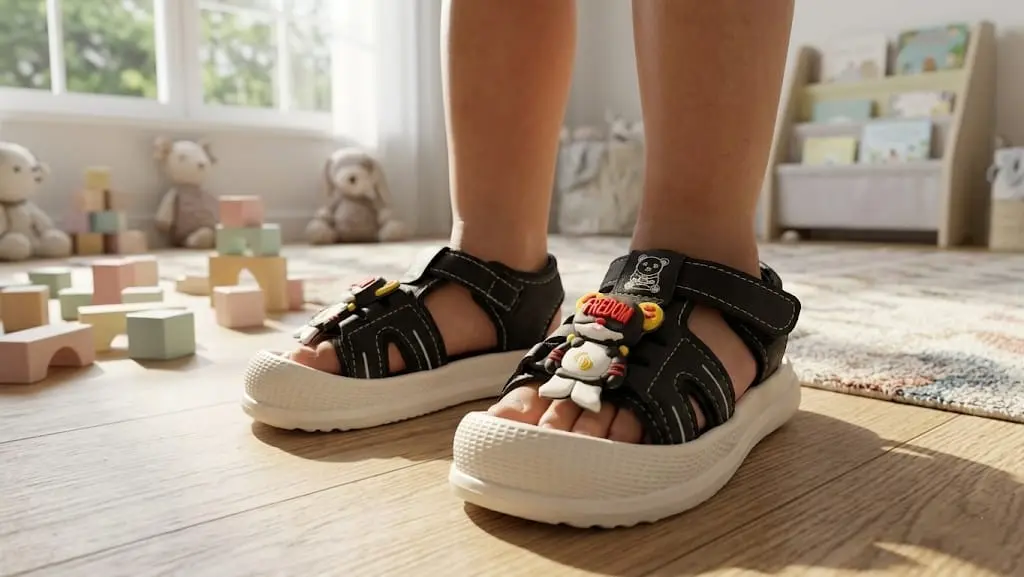 Light Up Soft Sole Boys Sandals Black White - 6018