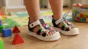 Light Up Soft Sole Boys Sandals Black White - 6023 