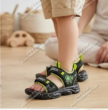 Sporty Neon Green Boys Sandals Black Sole - 1535