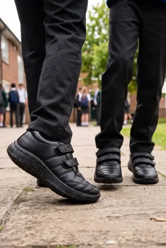 Boys Black Durable School Shoes Double Strap 8012