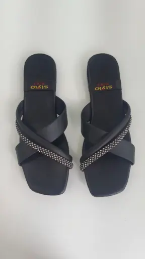61 Black Flat Fancy Chappal