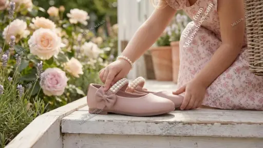 Elegant Girls Pink Mary Jane Pearl Flats - 317