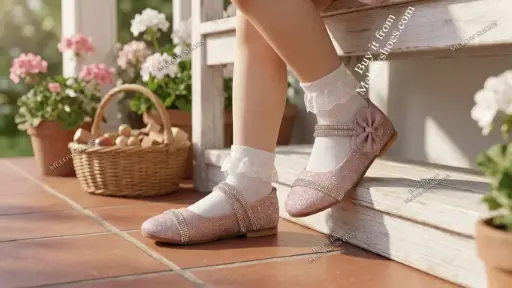 Shining Rose Gold Glitter Girls Mary Jane Flats - 318