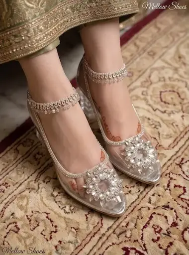 Silver Transparent Heeled Shoes for Women – Fancy Wedding & Party Heels 4006