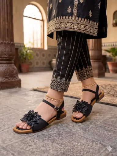 Floral Jewel Handcrafted Party Flat Black 4030