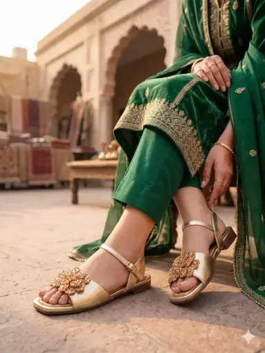 Golden Zari Blossom Bridal Festive Flat 4031