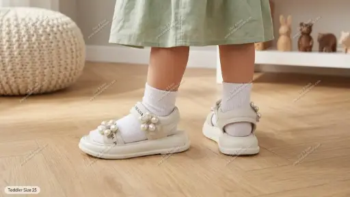 Chunky Pearl Flower Kids Sandal Beige 1527