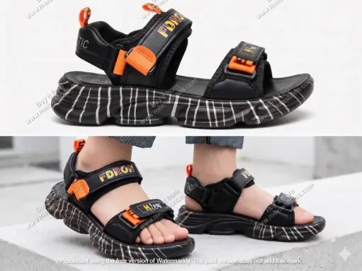 Black Sporty Active Kids Sandal 7512